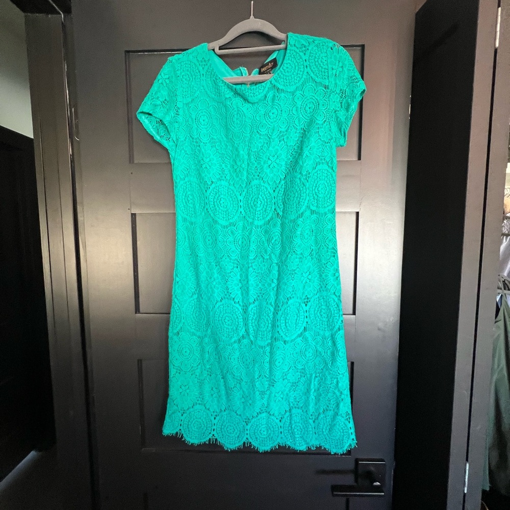 Laundry By Shelli Segal Teal Crochet Lace Mini Dress